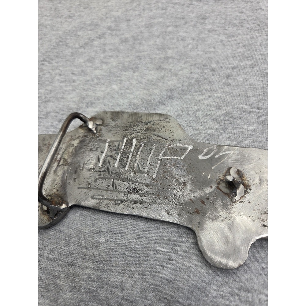 Handmade Massive Metal Car Silhouette Belt Buckle Signed Thor One of a Kind Auto - Picture 4 of 11